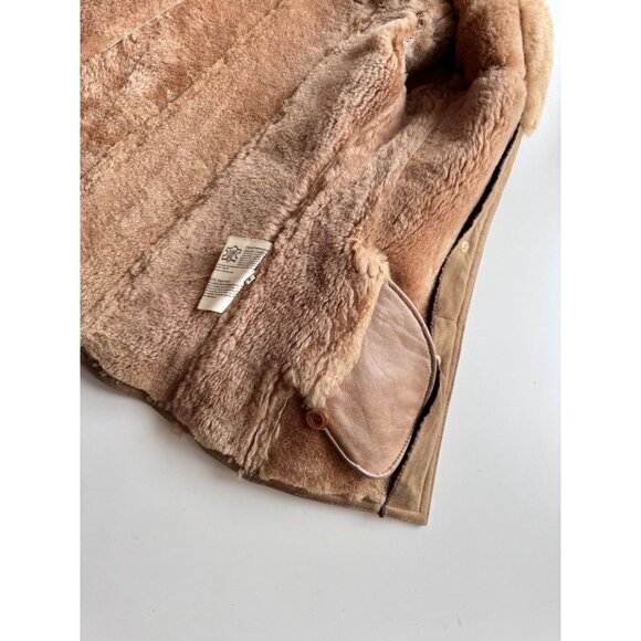 Vintage 70's Tan Genuine Sheepskin Suede Leather Shearling Ranch Coat, Size 6/XS - Picture 14 of 16